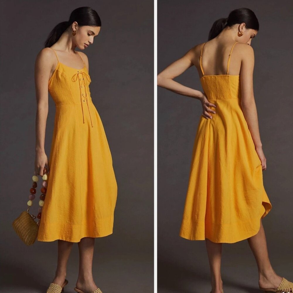 NWT Anthropologie Maeve Lace-Up Midi Dress - Orange - Size M